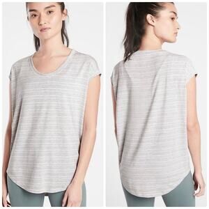 Athleta Stratus II Gray White Striped Tee